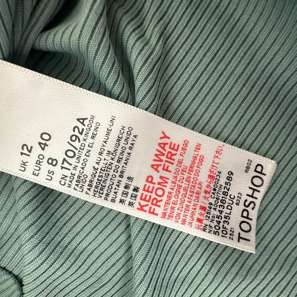 Topshop Ribbed Dress Bell Long Sleeves V-Neck Size 8 Nylon & Elastane‎ Green - Picture 12 of 14